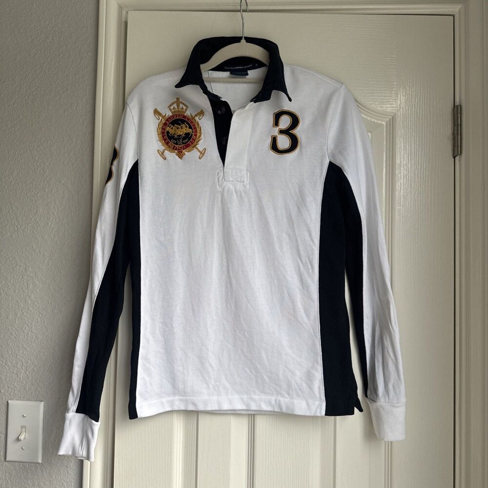 Polo Ralph Lauren Sport White Black Women’s Rugby Sweatshirt #3 Collared Small